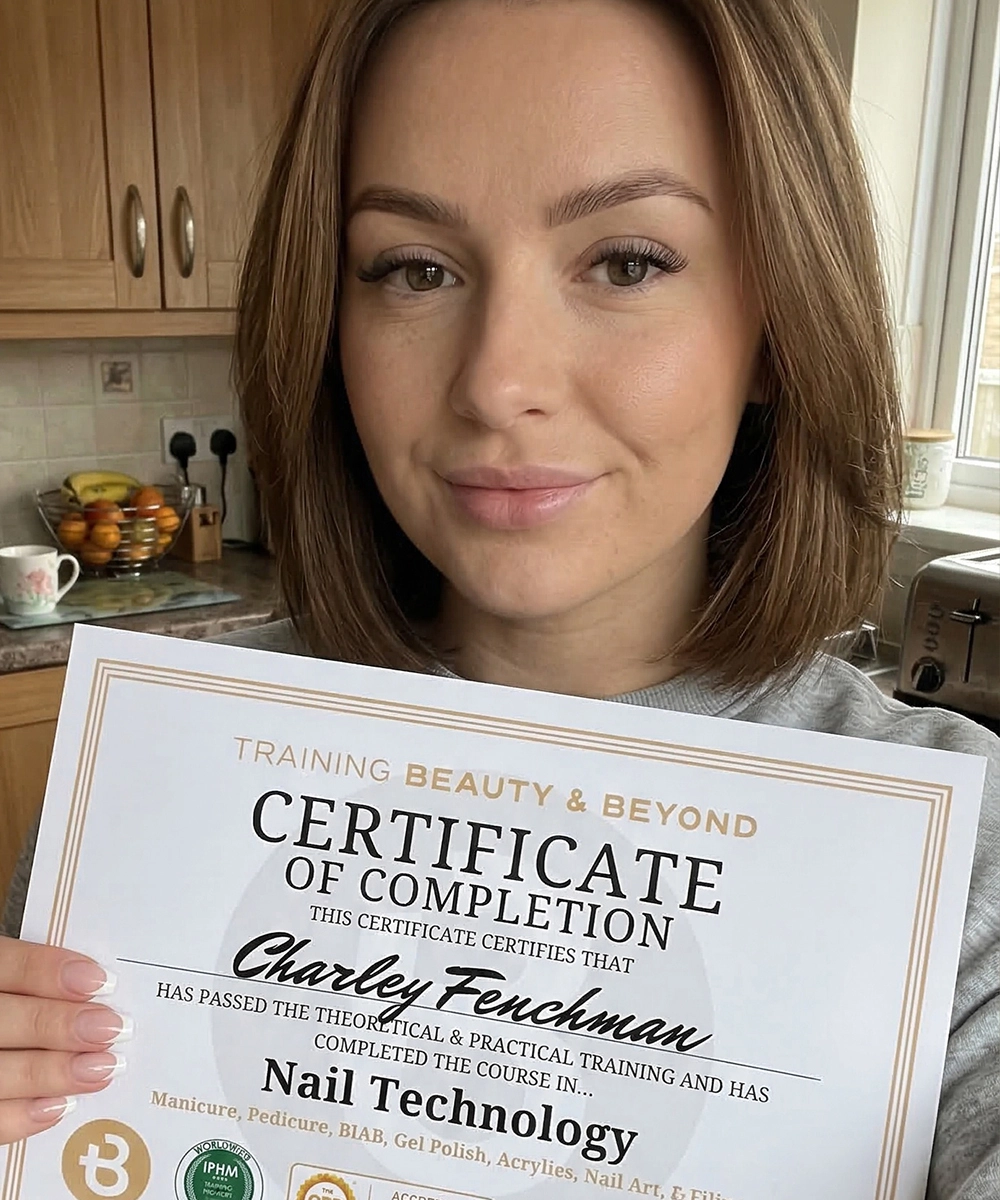 Student Charley holding certificate